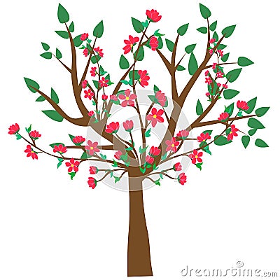 Web. Vector illustration of an abstract blossoming cherry tree isolated on a white background Cartoon Illustration