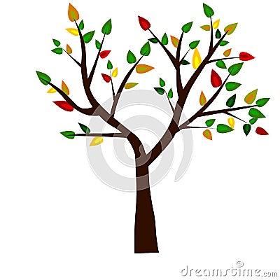Web. Shape of Tree, Roots and Green Leafs. Vector Illustration. Stock Photo