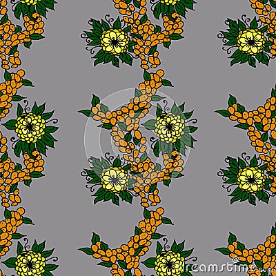 Orange berries and yellow flowers Vector Illustration