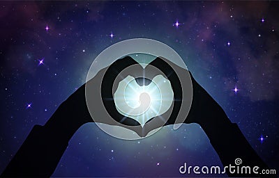 Magical love healing universal energy, heart hands Vector Illustration