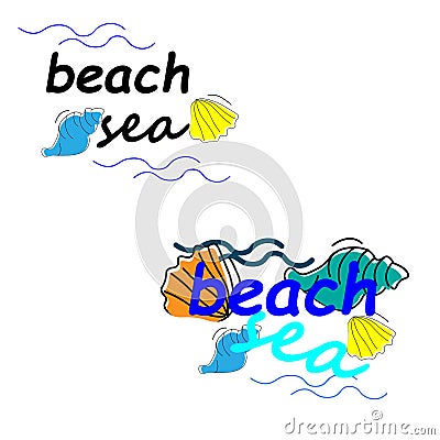 Web. Summer holidays illustration - sea inhabitants on a beach sand against a sunny seascape Cartoon Illustration