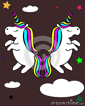 Unicorn with rainbow hair vector illustration for children design. Cartoon Illustration