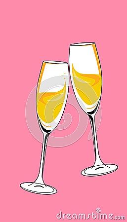 Web pair of champagne glass cheers drink celebration christmas vector illustration Cartoon Illustration