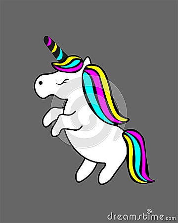 Web. Cute White Unicorn with rainbow hair vector illustration for children design. Sweet fantasy character for t-shirts and cards Cartoon Illustration