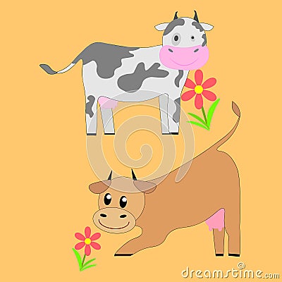 Cow set. different mood, different colors. A calf and a bull in the set as well Stock Photo