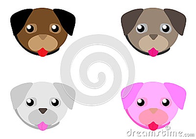 Web Cartoon pug faces set. Adorable little dog with different emotions. Cute flat vector Stock Photo