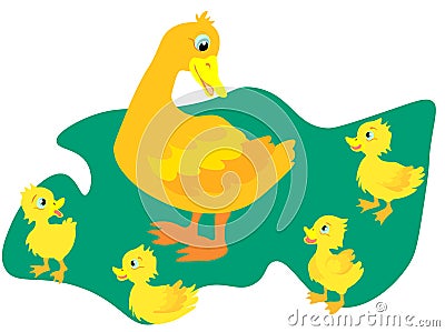 Web A wild duck with little ducks walks to the pond. A duck with small ducklings swims on the water. Cartoon illustration Cartoon Illustration