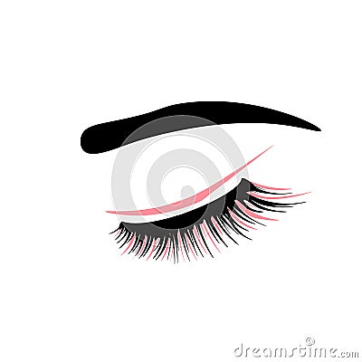 Web Eyelash extension logo. Makeup with pink glitter. Vector illustration in a modern style. Cartoon Illustration