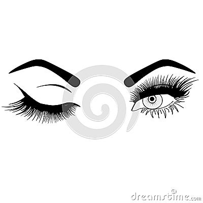 Web woman`s sexy luxurious eye with perfectly shaped eyebrows and full lashes. Idea for business visit card, typography . Pe Stock Photo