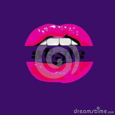 Web Illustration of glossy lips. Sexy sweet lips. Shining gloss lipstick, erotic open mouth, sexual wet red lip Cartoon Illustration