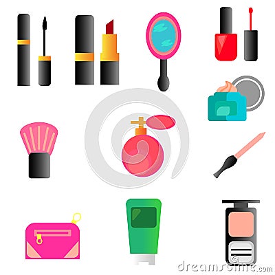 Web collection of make up, cosmetics and beauty items set, with hairbrushes, dryers, lipstick and nails illustration isolated Cartoon Illustration