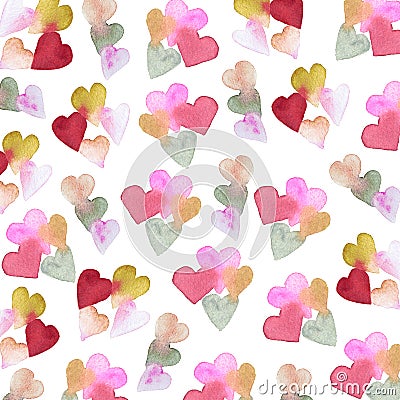 Watercolor pattern with hearts Stock Photo