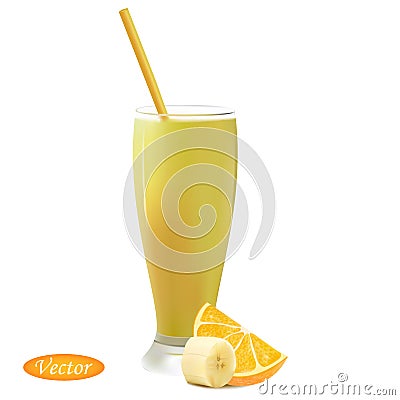 Realistic banana orange cocktail Vector Illustration