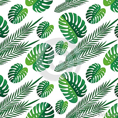 Tropical green leaves seamless pattern white background. Exotic wallpaper. tropical leaves. nature, background print Stock Photo