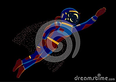 Astronaut flies like a superman, vector illustration Vector Illustration