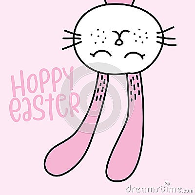 Hoppy Easter - Cute bunny design- funny hand drawn doodle, cartoon Easter rabbit. Vector Illustration