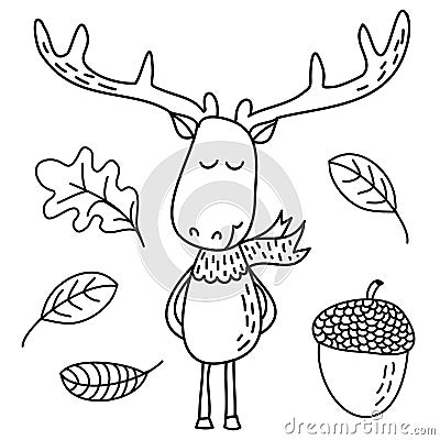 Cute deer design- funny hand drawn doodle, cartoon character. Vector Illustration