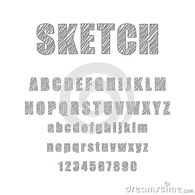 Set of retro hand drawn alphabet letter drawing grey pencil on white background Stock Photo