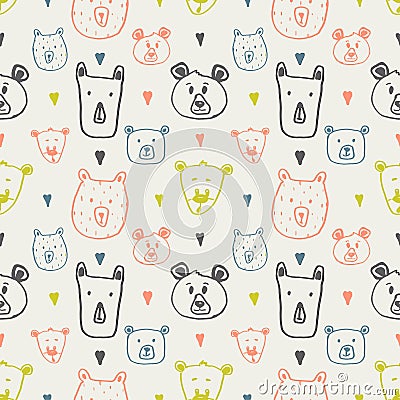 Forest animal seamless pattern. Hand drawn vector illustration. Stock Photo