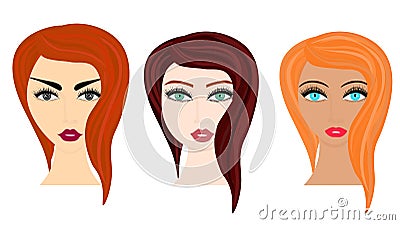 Web Vector cartoon style illustration of woman different hairstyles Cartoon Illustration