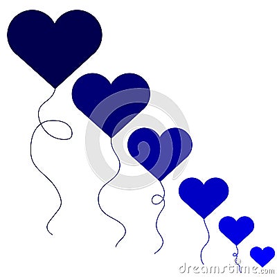 Web vector holiday illustration of flying bunch of blue balloon hearts Cartoon Illustration