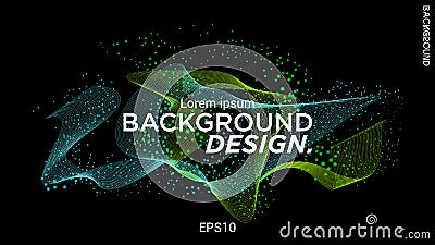 Wave of particles. Abstract background with a dynamic wave. Big data. Vector illustration. landing page. Cartoon Illustration