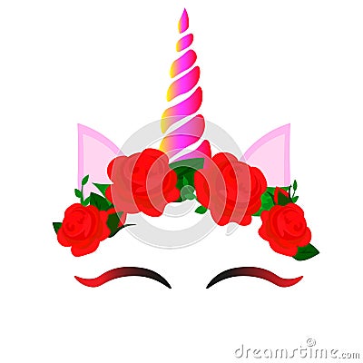 Web Cute unicorn vector graphic design. Cartoon unicorn head with flower crown illustration Cartoon Illustration