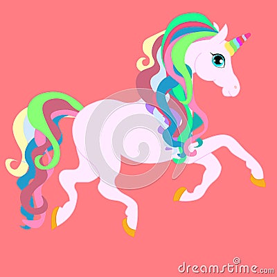 Web Cute little pink magical unicorn. Vector design on white background. Print for t-shirt. Cartoon Illustration