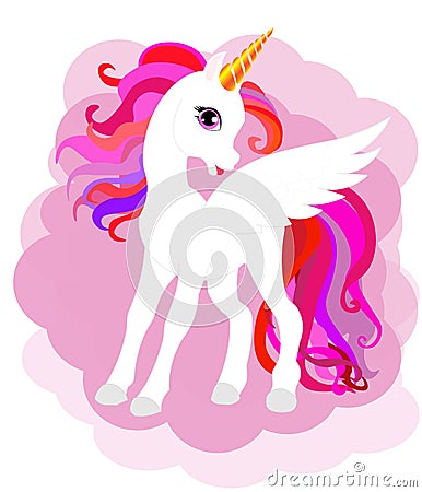 Web unicorn little girl pink vector. fairy animal with wings. print. Stock Photo