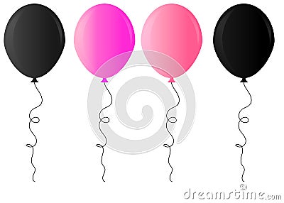 Realistic glossy golden, purple, black and white balloon vector illustration on transparent background. Balloons for Birthday, fes Cartoon Illustration