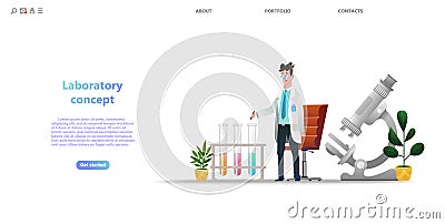 Medical Scientist Laboratory Microscope Test Landing Page. Vector Illustration