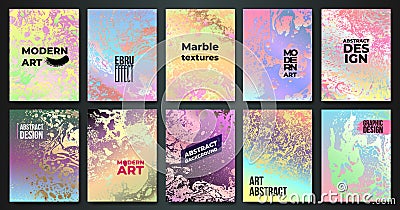 Set of colorful creative marble cards. Textures hand drawn made with special ink. Applicable for design cover, posters, presentati Stock Photo