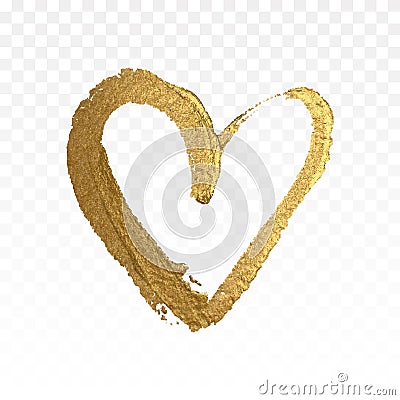 Gold glitter heart isolated on white. Vector Illustration