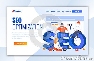 Landing page template of SEO Optimization. Modern flat design concept of web page design for website and mobile website - Vector Stock Photo