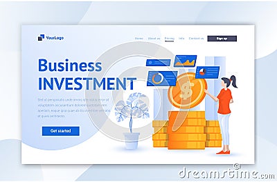 Business Investment Web Ui Landing page Design .Modern Flat illustration Vector Ui Template Cartoon Illustration