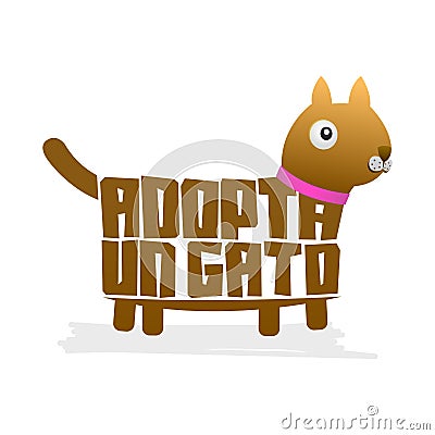 Adopta un Gato, Adopt a Cat spanish text Vector cat shape vector, pet adoption. Vector Illustration