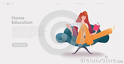 Self-education concept. Young woman or girl with a magnificent hairstyle Vector Illustration