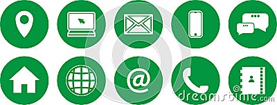 Set of green icons. communications icons. contact us icons Vector Illustration