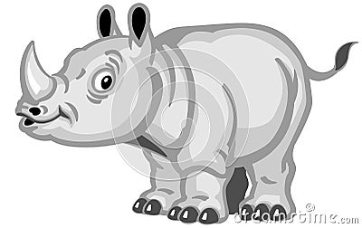 Standing cartoon baby rhino. Side view Vector Illustration