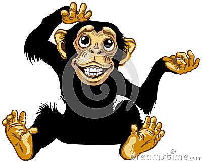 Sitting happy cartoon chimp Vector Illustration