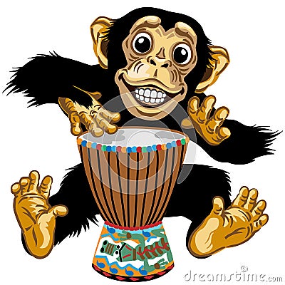 Cartoon chimp native African drummer Vector Illustration