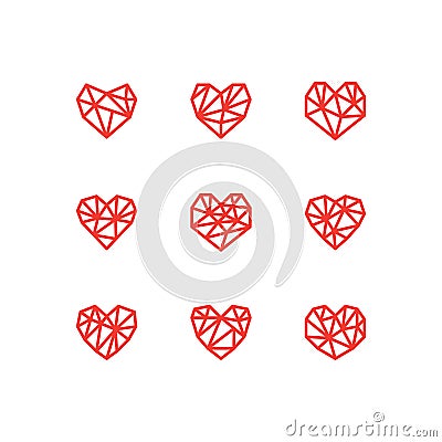 Geometric Heart Shapes Collection. Set of Heart Logos in Vector Stock Photo