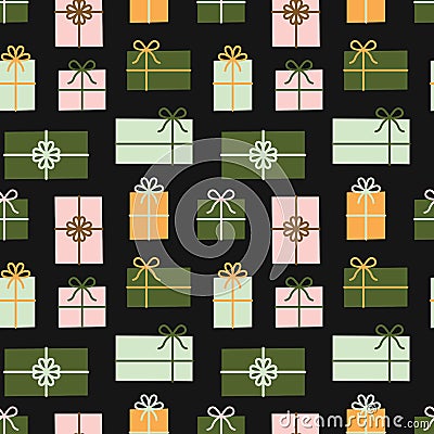 Gift boxes seamless pattern, Christmas presents. Vector Illustration