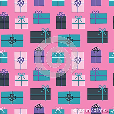 Gift box seamless pattern, Christmas presents Vector Illustration