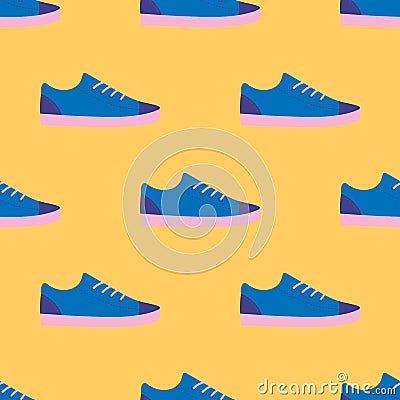 Seamless Pattern with Blue Sneaker Vector Illustration