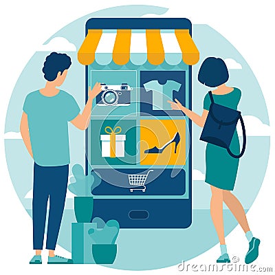 Online and mobile shopping concept Vector Illustration