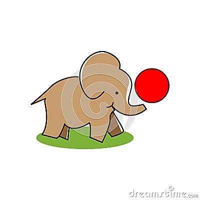 Elephants play ball. flat design. Vector Illustration