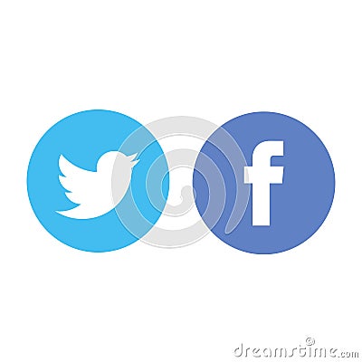 Facebook and Twitter logo editorial illustration Cartoon Illustration