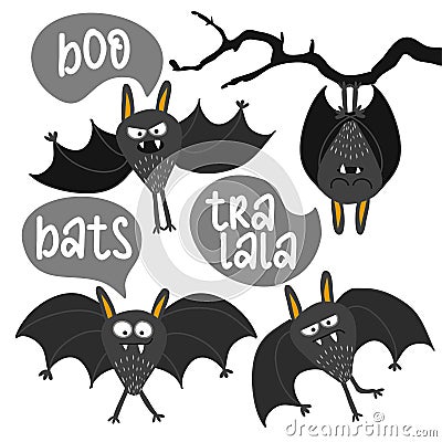 Cute bats collection - Halloween overlays, lettering labels design. Vector Illustration