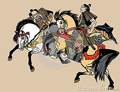 Two samurai horsemen illustration Vector Illustration